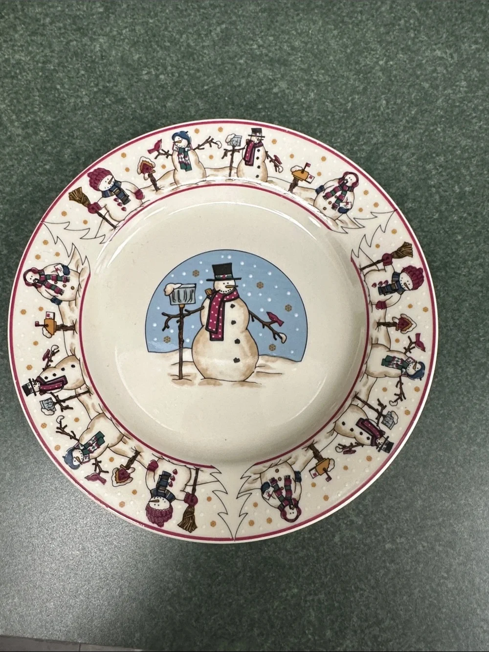 Vintage holiday plate from the Snowmen Serenade II collection by Meiwa Table Art